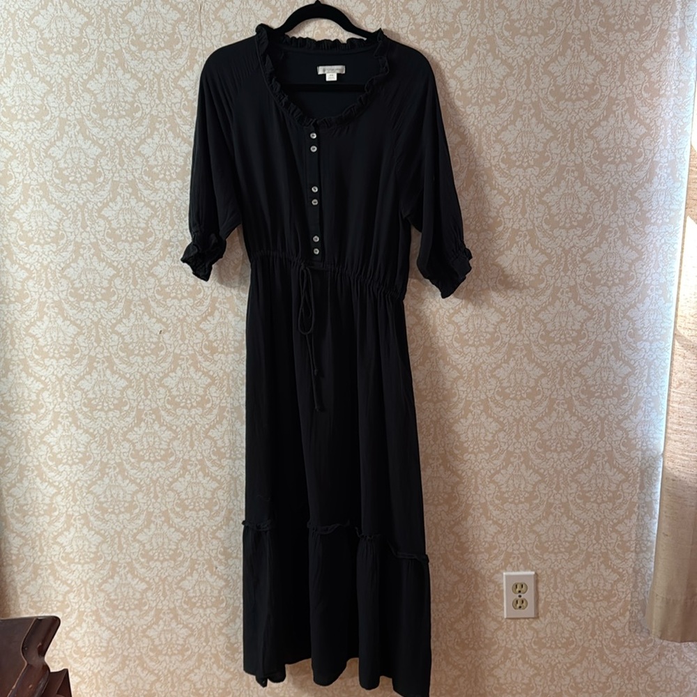 New No Tags Outerknown Odyssey midi dress pitch black size medium